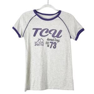 Blue 84 Y2K TCU Horned Frogs Women's Ringer T Shirt Size Small Oat Purple 2000s